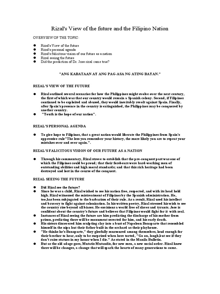 Rizal's Vision for the Filipino Future | PDF | Philippines