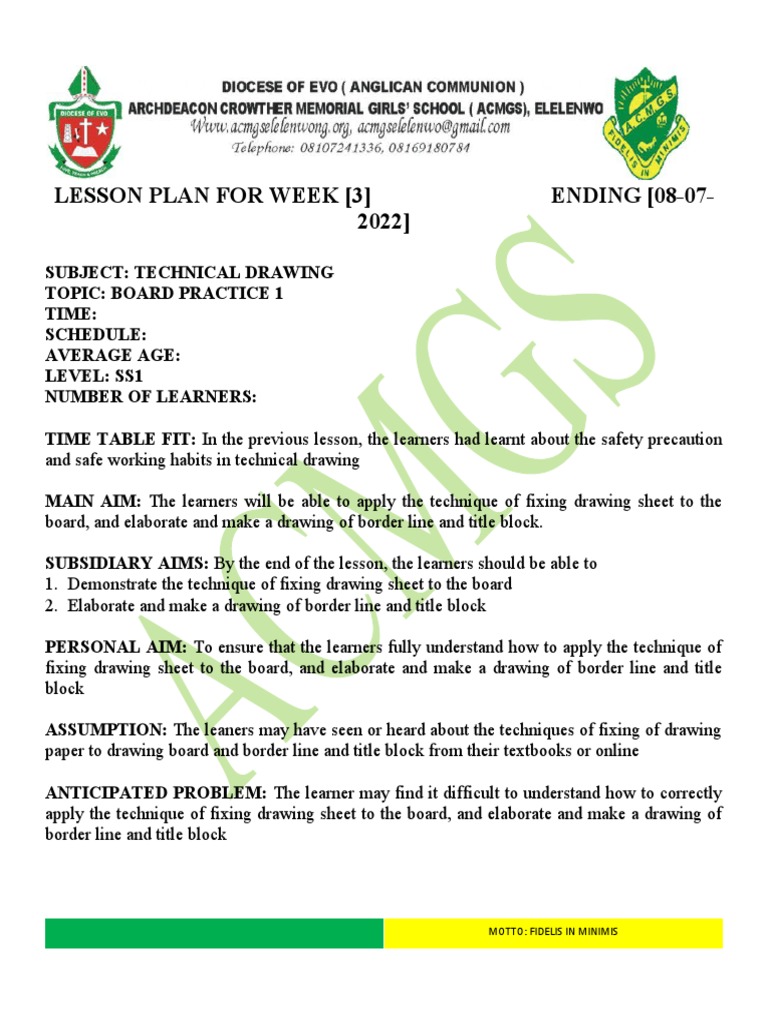 Ss1 Technical Drawing Lesson Plan Week 3 PDF Drawing Technical