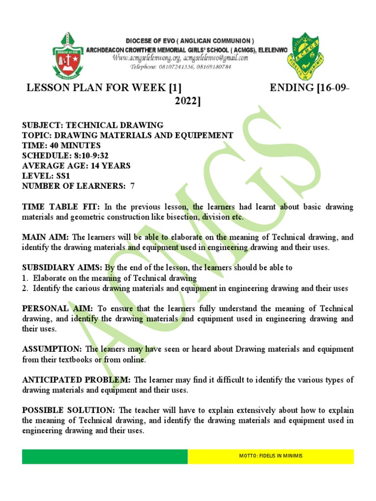 Ss1 Technical Drawing Lesson Plan Week 1 | PDF