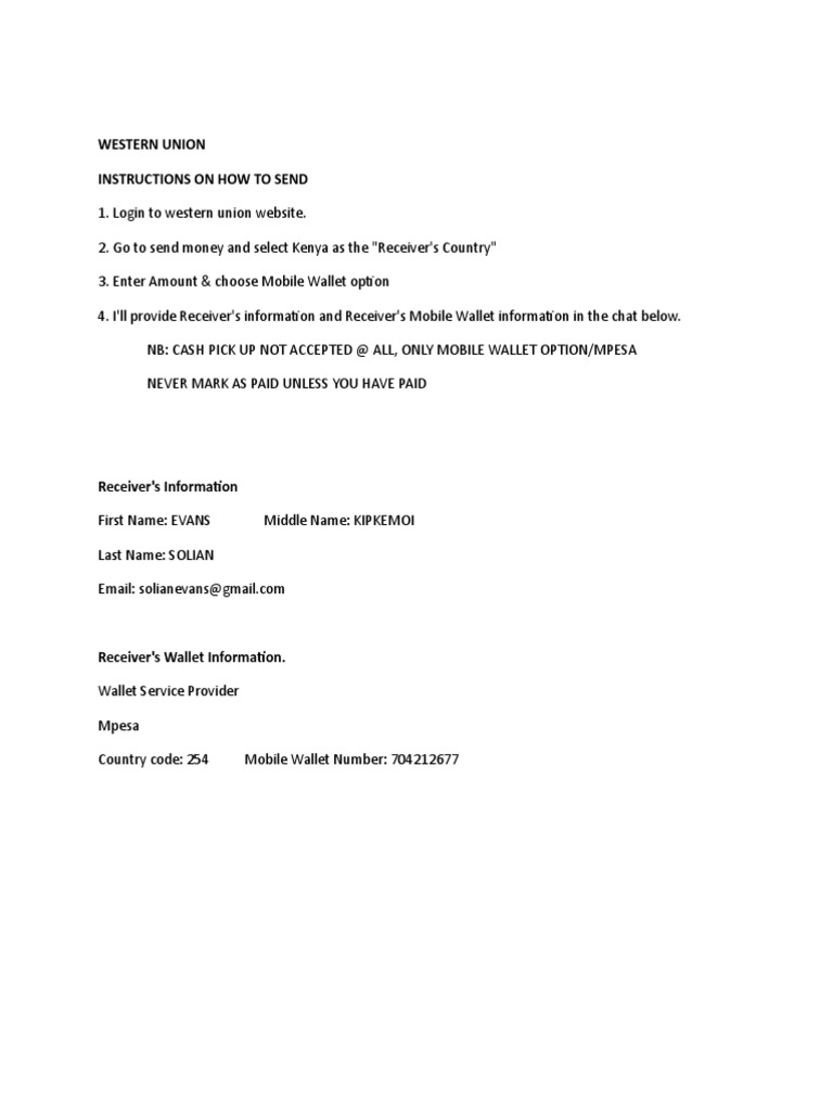 Western Union to Kenya via MPESA Guide | PDF | Pay Pal | Payments