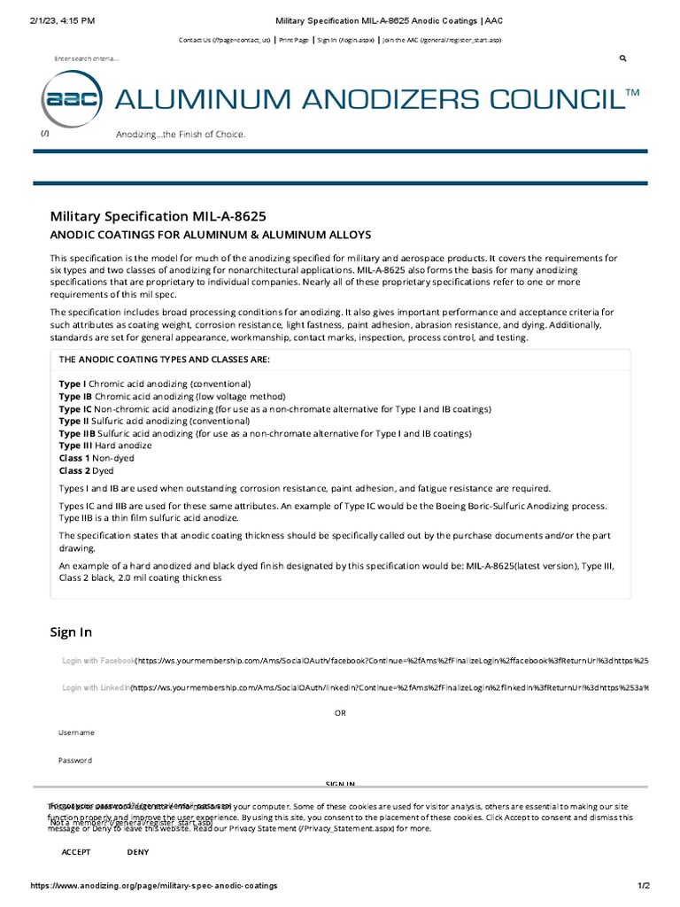 MIL-A-8625 Anodic Coatings Overview | PDF | Materials | Chemistry