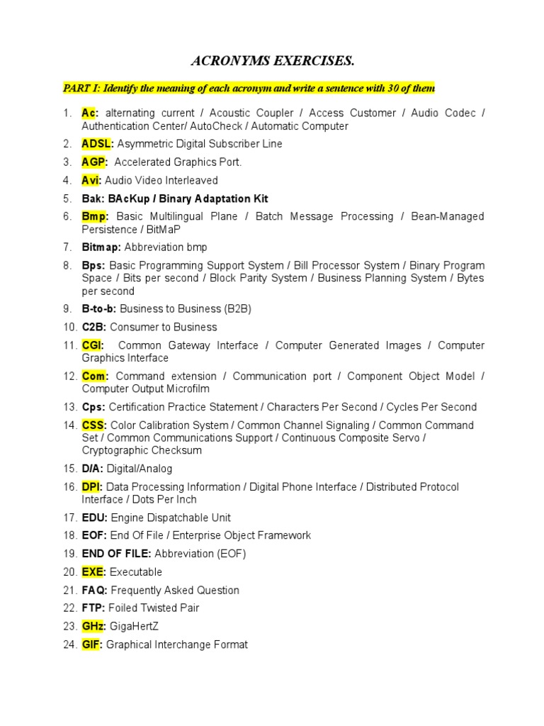 Acronyms Exercises and Examples | PDF | World Wide Web | Internet & Web
