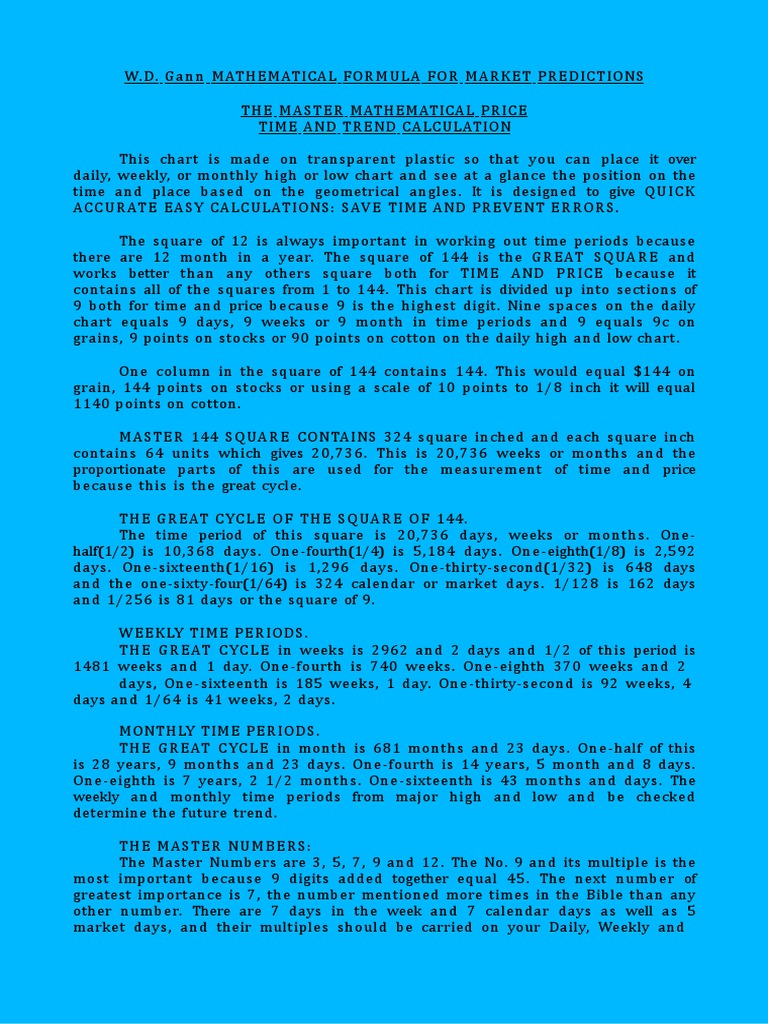 Gann's 144 Square Market Prediction Guide | PDF | Circle | Elementary ...