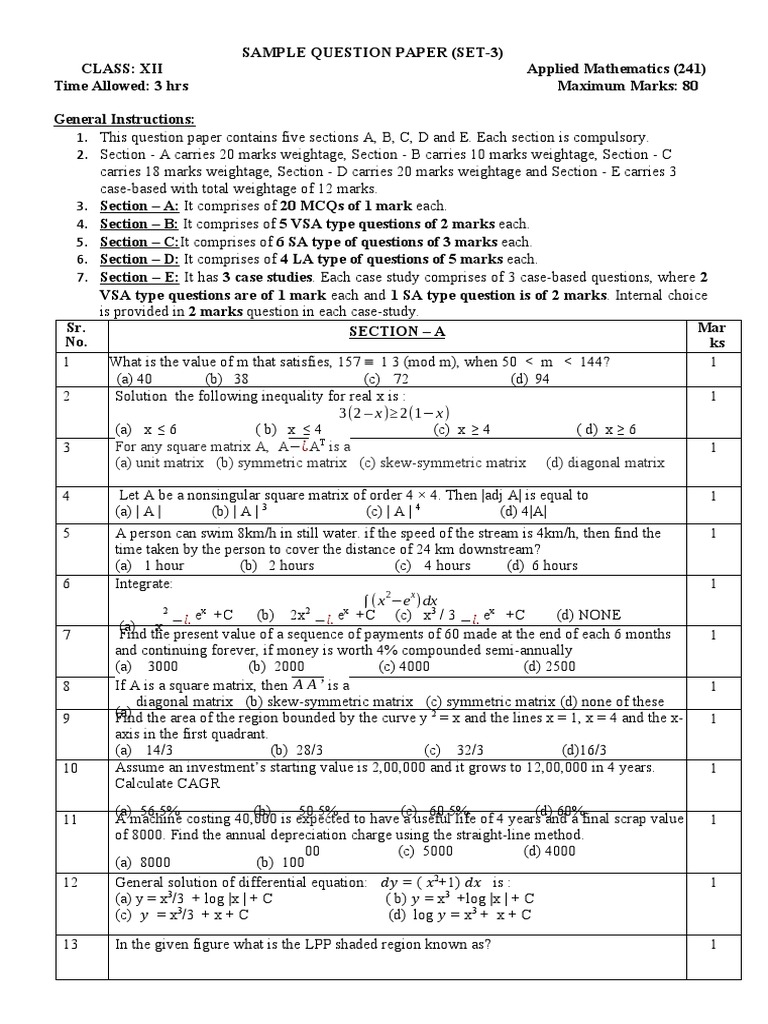 SQP (241) Applied Maths 12 SET-35 | PDF | Interest | Index (Economics)