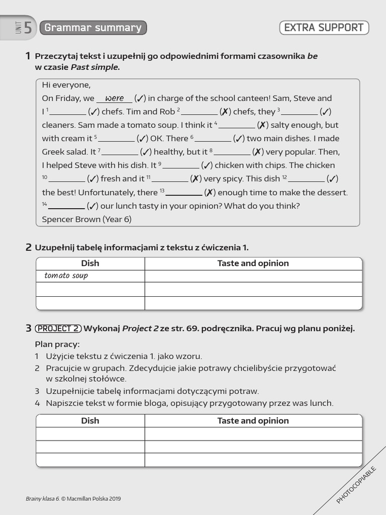 Brainy Kl6 TRF Extra Support Unit 5 Grammar Summary | PDF