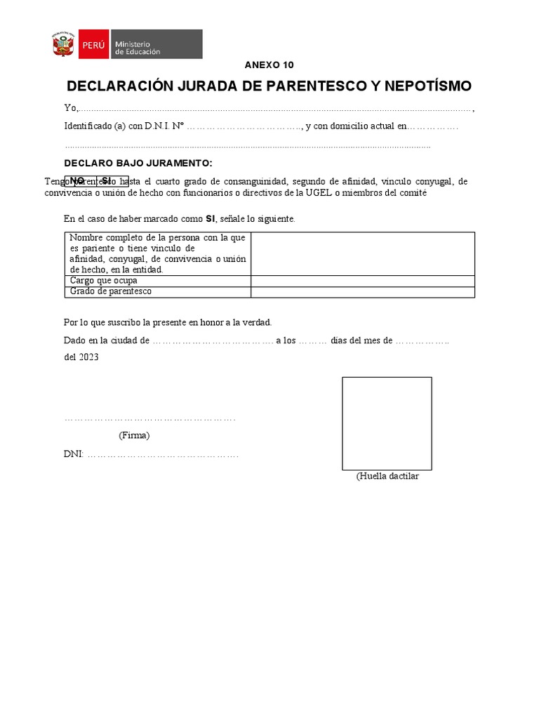 Declaración Jurada de Parentesco | PDF | Finanzas y dinero