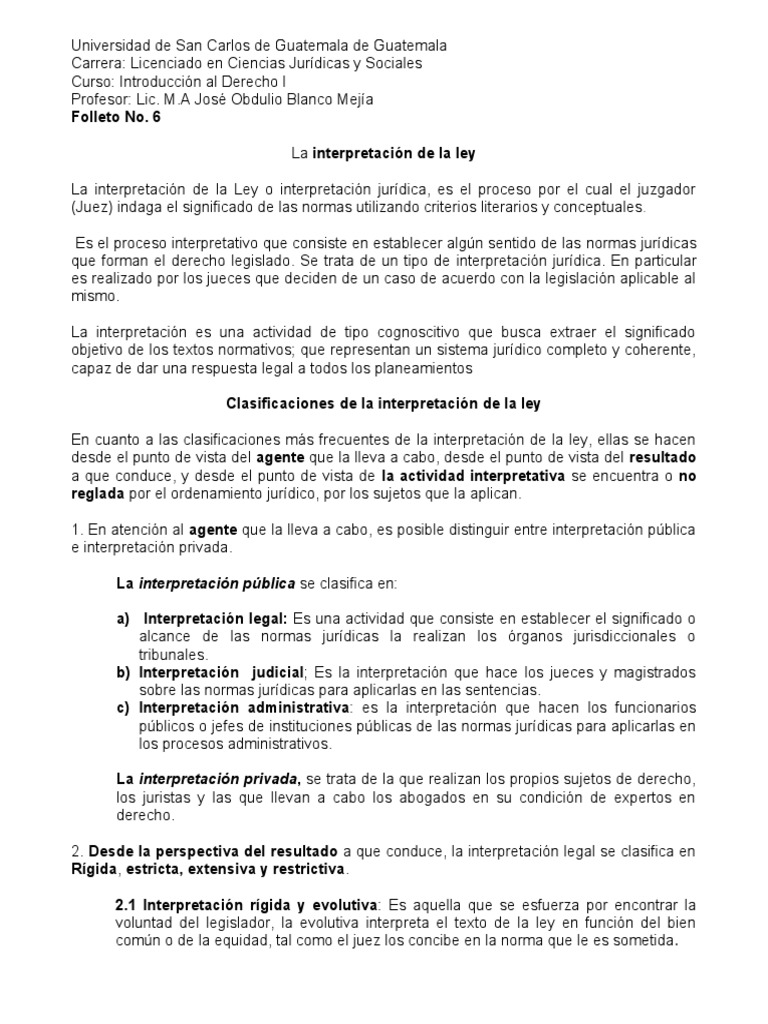 Folleto No.6 Interpretacion de La Ley en Guatemala 2022 | PDF ...