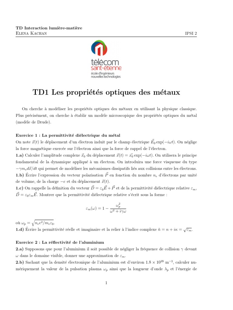 Modèle de Drude et propriétés optiques | PDF | Diélectrique | Permittivité