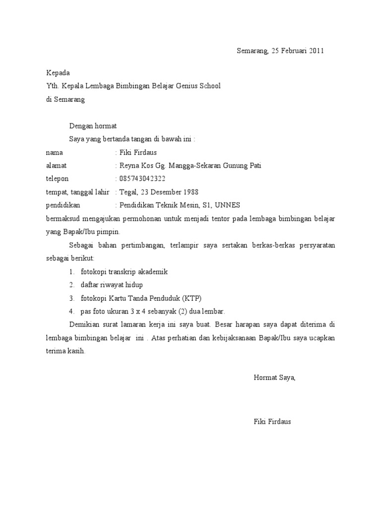 Surat Lamaran Pekerjaan N Daftar Riwayat Hidup