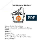 Indicadores de Salud, Educación, Política y Religión González Sánchez Joshua 4V Industrial