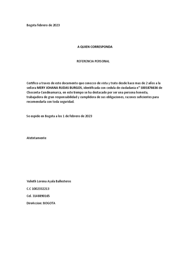Formato de referencias laborales excel richard torres ejemplo de