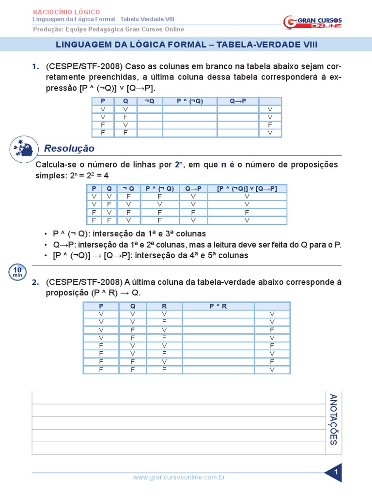 Aula 12 - Linguagem Da Lógica Formal - Tabela Verdade VIII | PDF ...