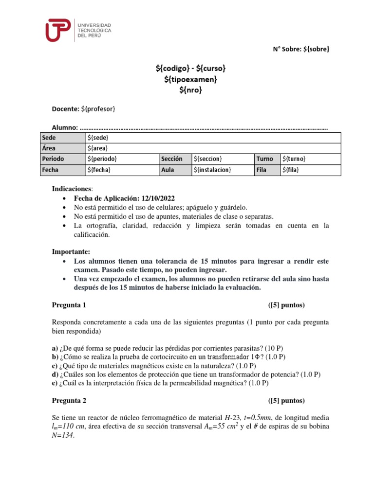 PC2 UTP Agosto 2022 20022 | PDF | Transformador | Inductor