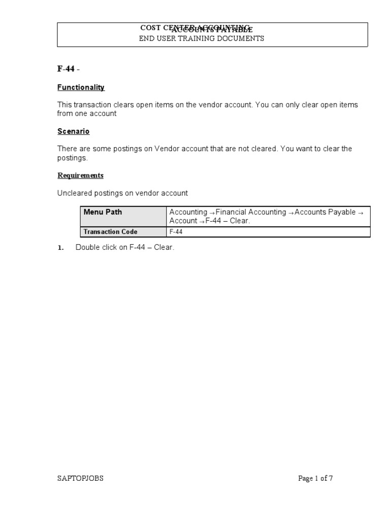 Vendor Clearing with F-44 in SAP | PDF | Accounts Payable | Menu ...