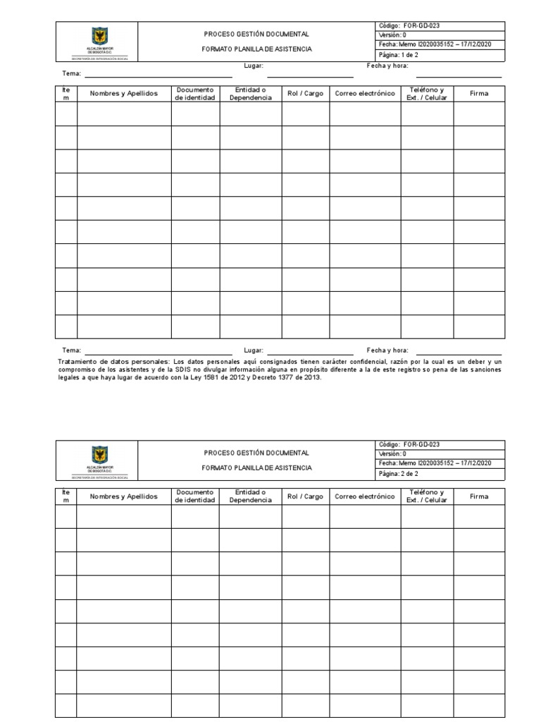Formato Planilla de Asistencia | PDF