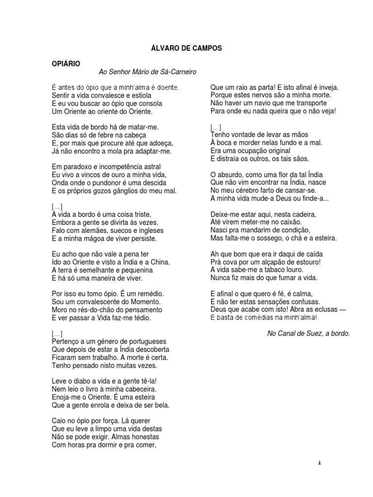 Álvaro de Campos: poesia e prosa do heterônimo de Fernando Pessoa | PDF ...