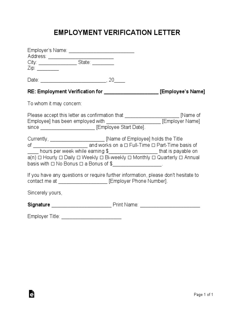 Employment Verification Letter Template | PDF