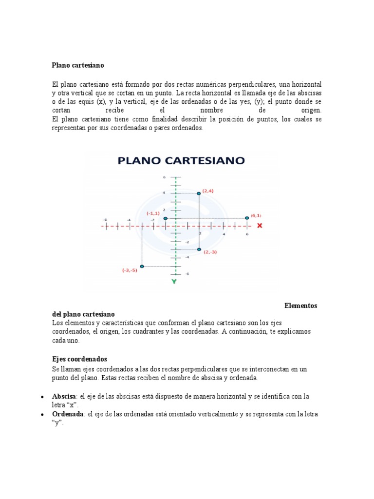 El plano cartesiano y sus elementos | PDF | Sistema de coordenadas ...