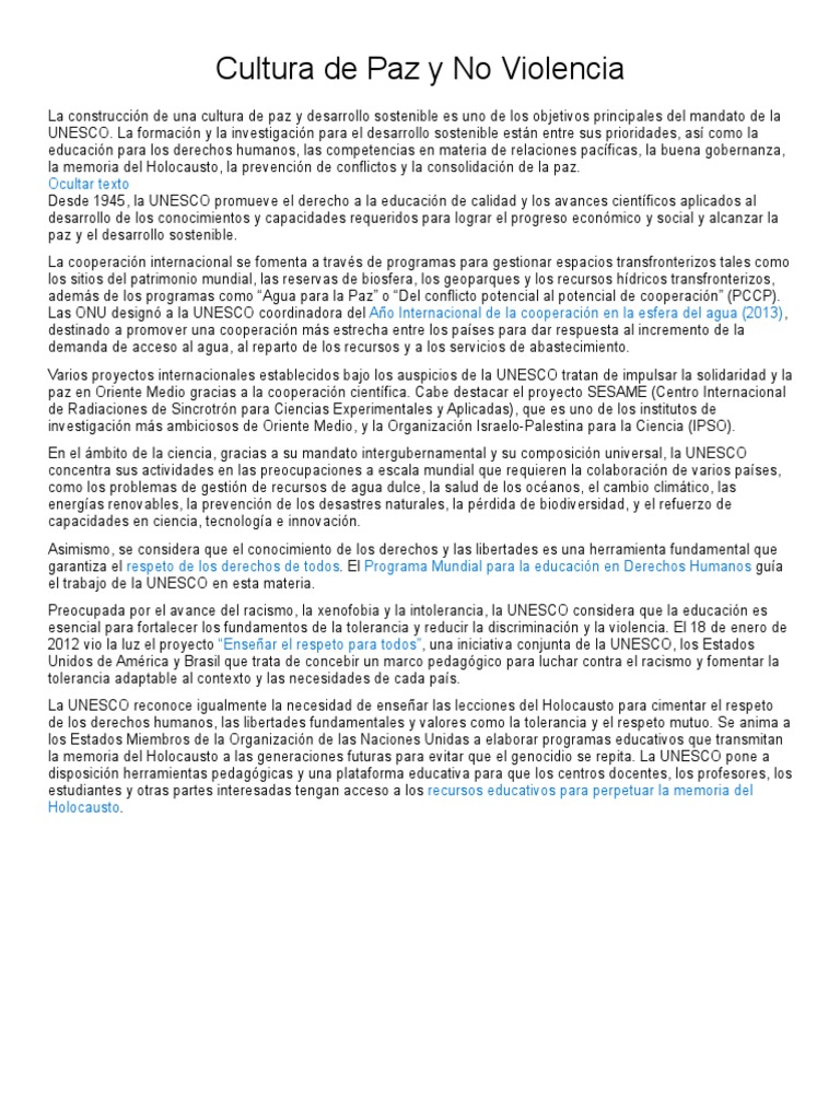 Cultura de Paz y Educación en Derechos Humanos | PDF | Desarrollo ...