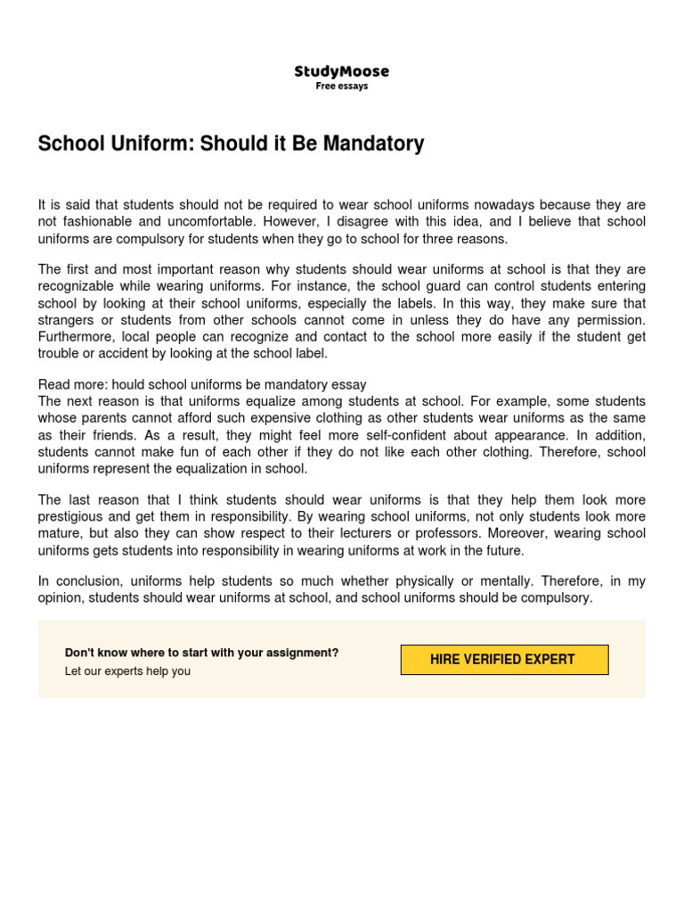 School Uniform Should It Be Mandatory PDF