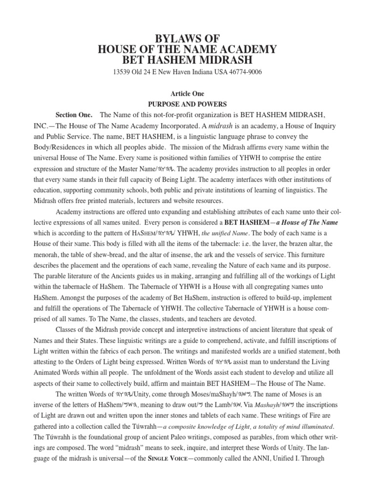 ANCIENT HBylaws of BetHaShemMidrash PDF Jewish Holidays