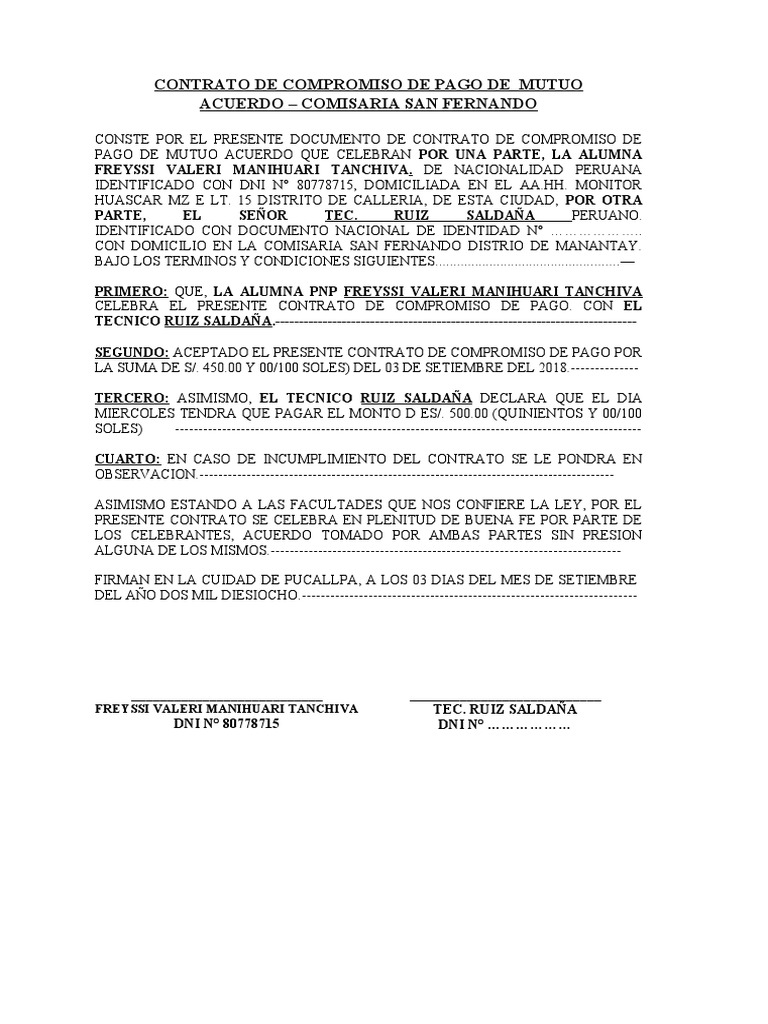 Contrato de Compromiso de Pago Mutuo | PDF