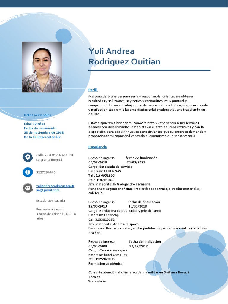 Perfil Profesional de Yuli Andrea | PDF