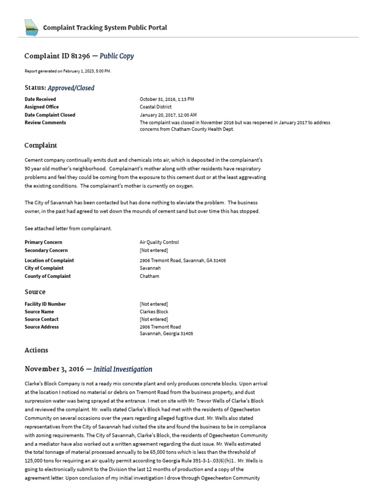 Dust Complaint | PDF | Concrete | Air Pollution