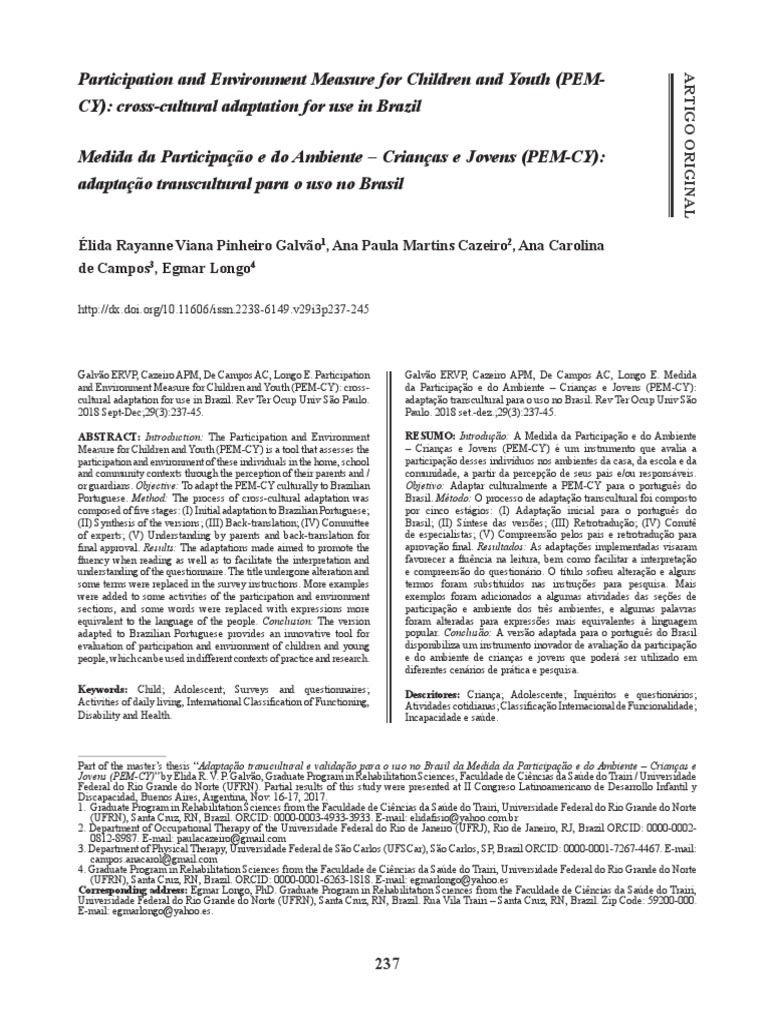 Brazilian Version PEM-CY Paperinenglish | PDF | Cognição