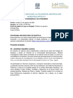 Conferencia. Agosto. Martes 31. 14-16. Filosofía Antigua en Nuestra Época.