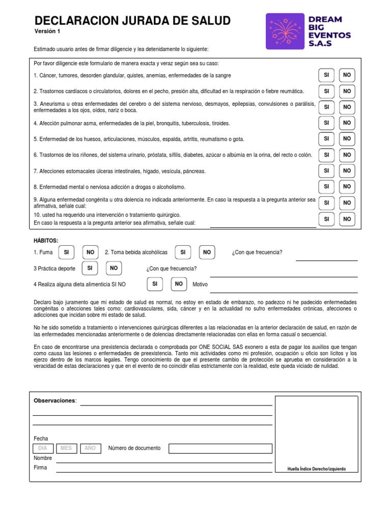 Declaracion Jurada de Salud | PDF | Cáncer | Diabetes