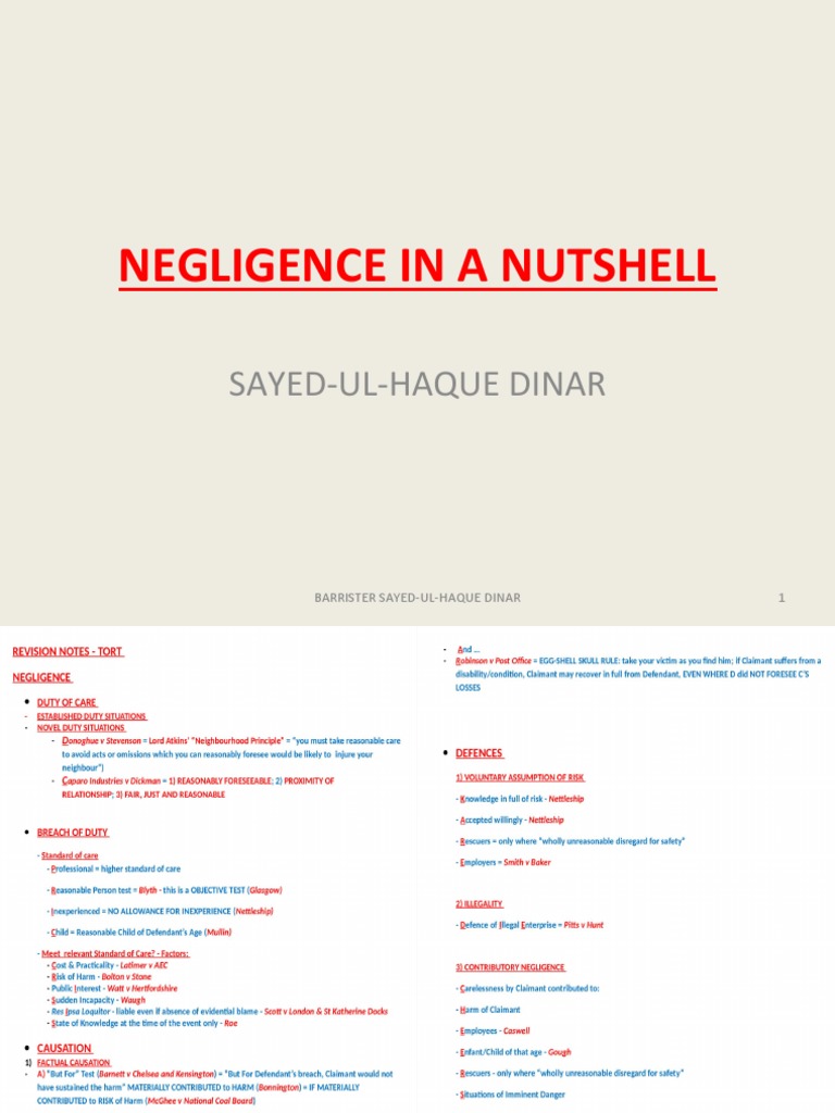 Negligence in A Nutshell PDF Version 1 Download Free PDF