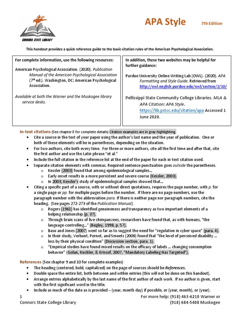 APA 7th Edition Handout | PDF | Apa Style | Citation