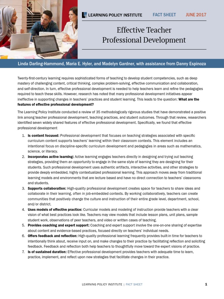 Effective Teacher Professional Development FACTSHEET PDF Teaching