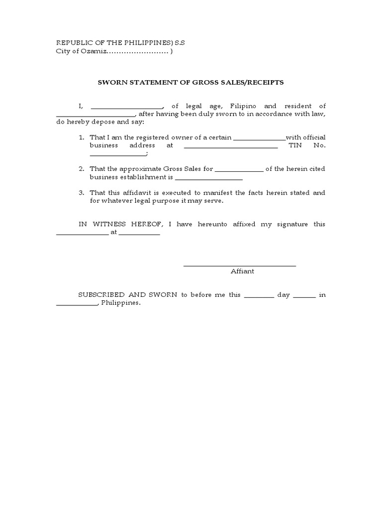 Affidavit of Gross Sales PDF