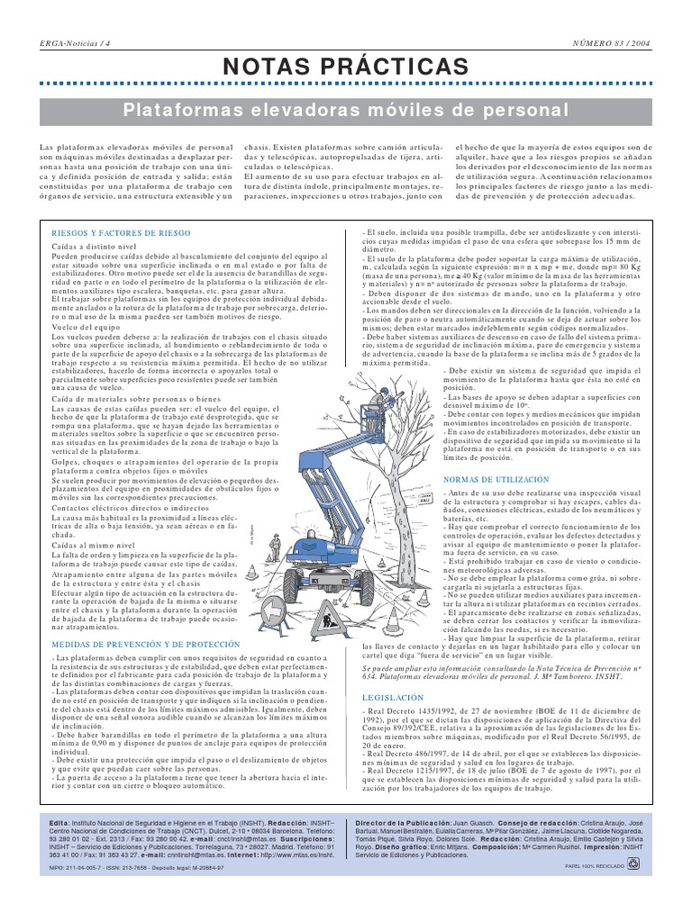 Riesgos y Medidas Preventivas Plataforma Elevadora Móvil
