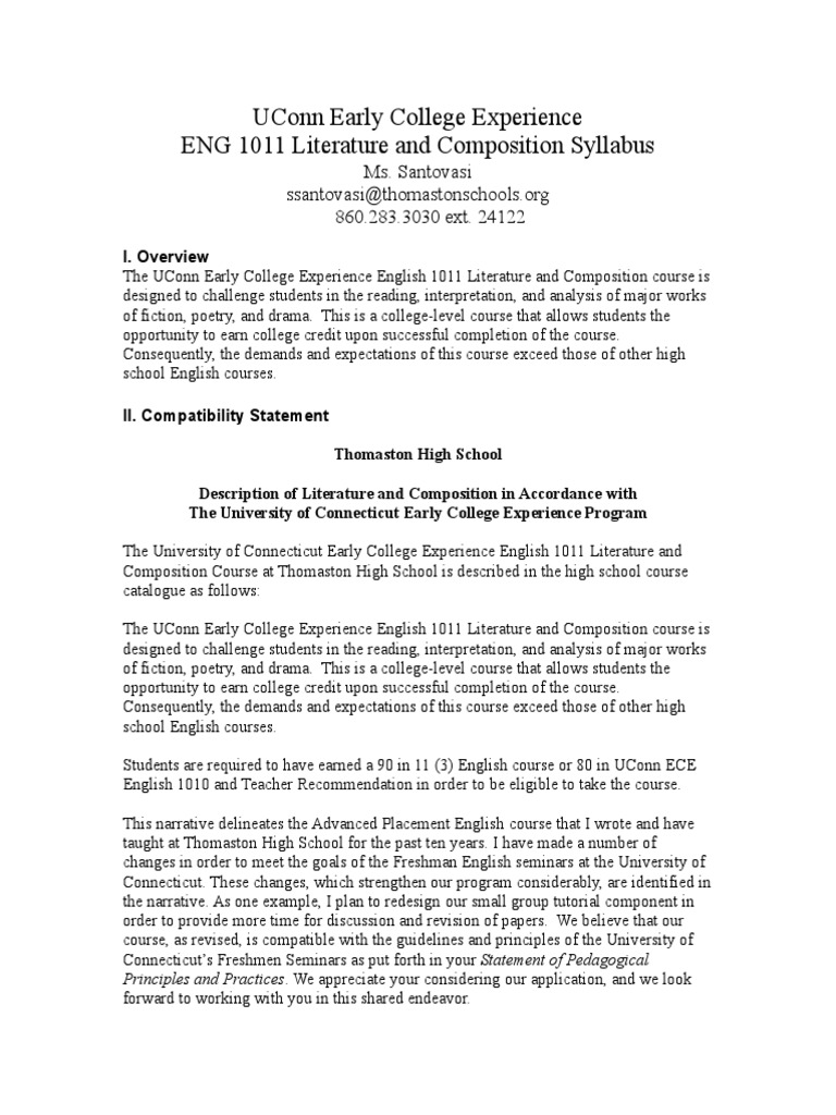 Uconn ece eng 1011 literature and composition complete syllabus 2021