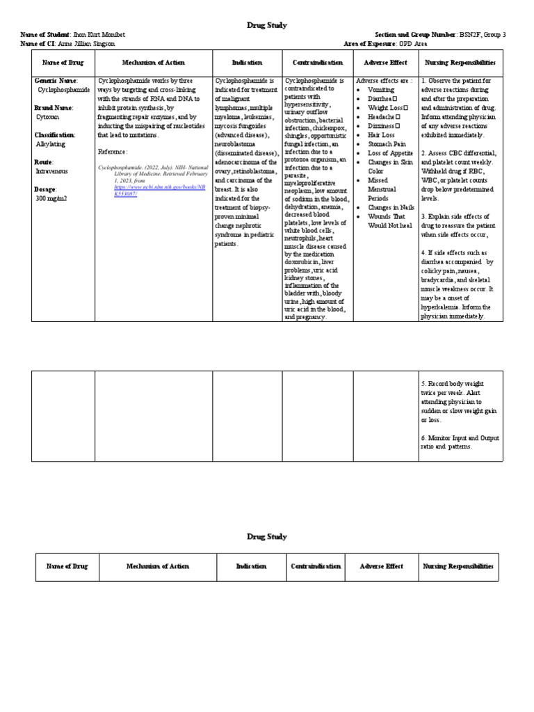 Drug Study Template WORD | PDF | Immunology | Clinical Medicine