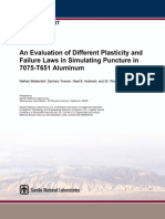 An Evaluation of Different Plasticity and Failure Laws in Simulating Puncture in 7075-T651 Aluminum