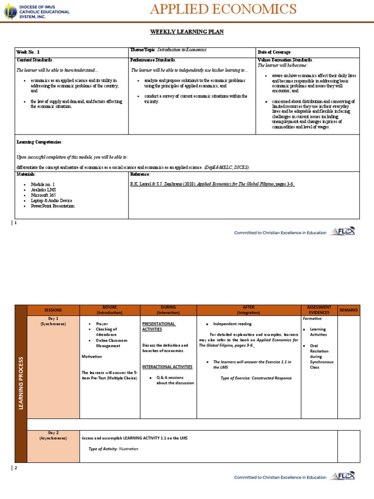 Lp1 Applied Economics Pdf Economics Learning