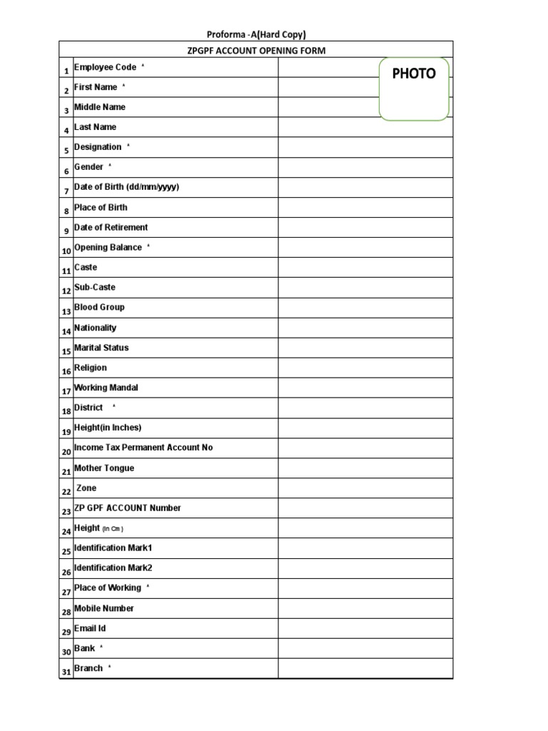 ZPGPF Account Opening Form Guide | PDF | Taxation | Government Finances