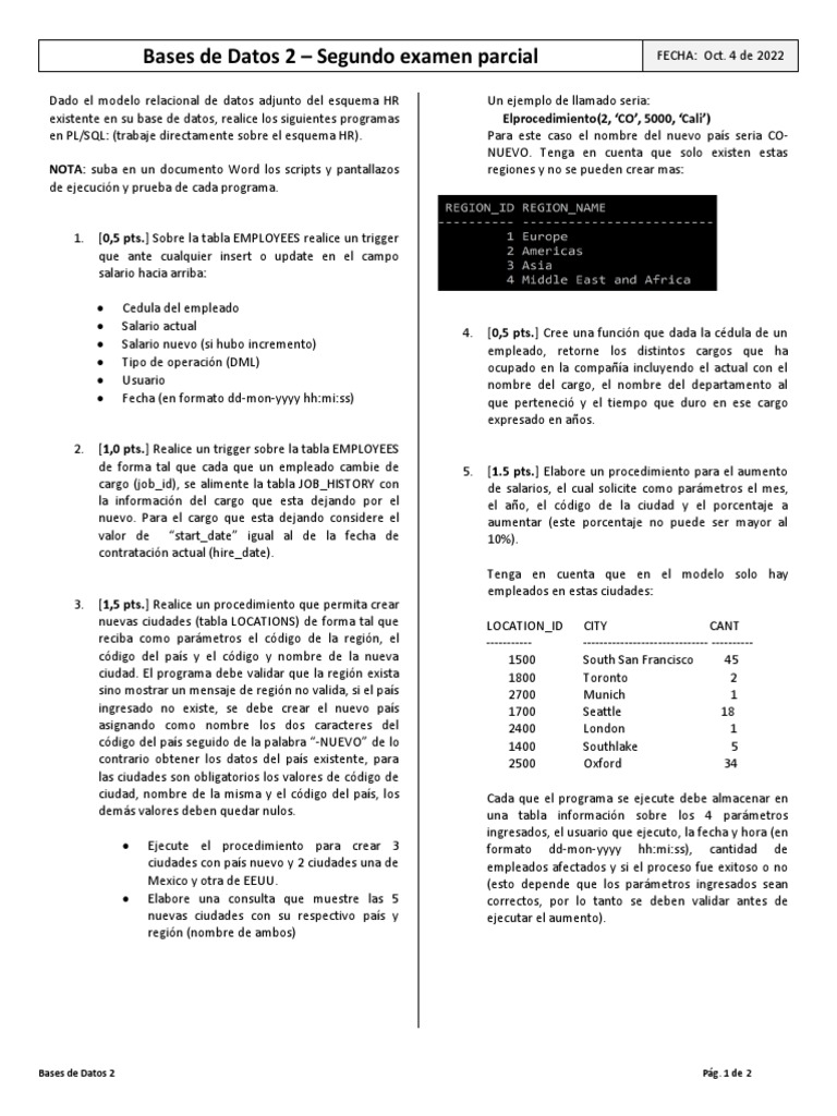 TALLER BASE DE DATOS 2, Triggers, Procedures, Functions | PDF | Gestión ...