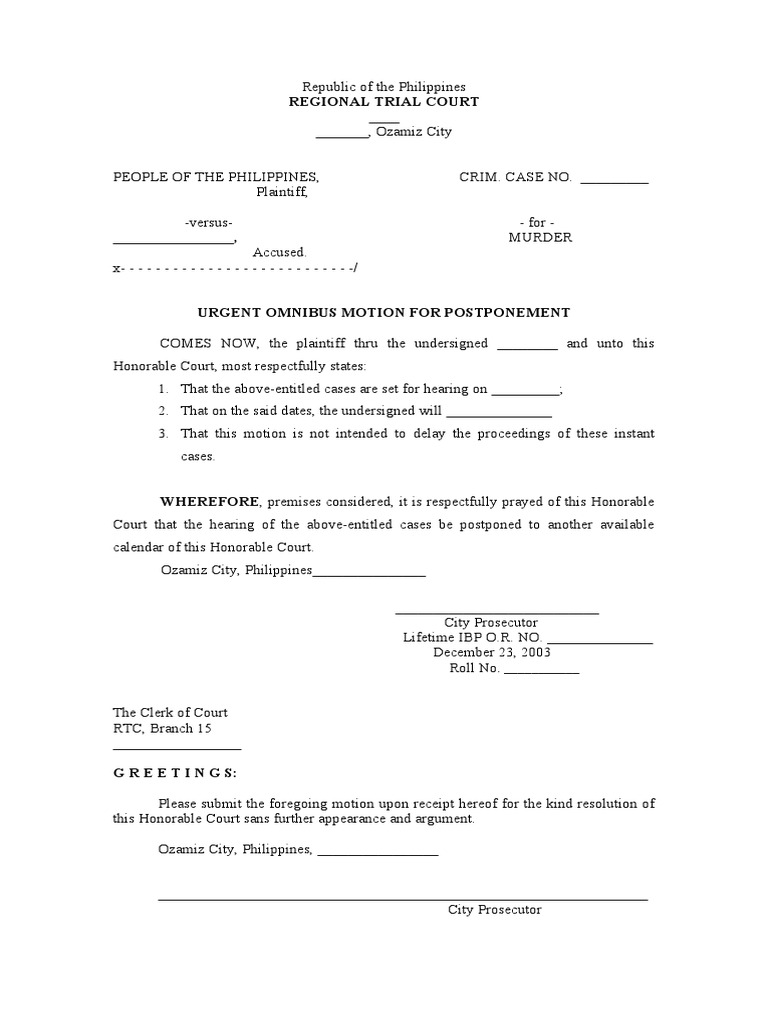 Motion for postponement pdf public law criminal procedure