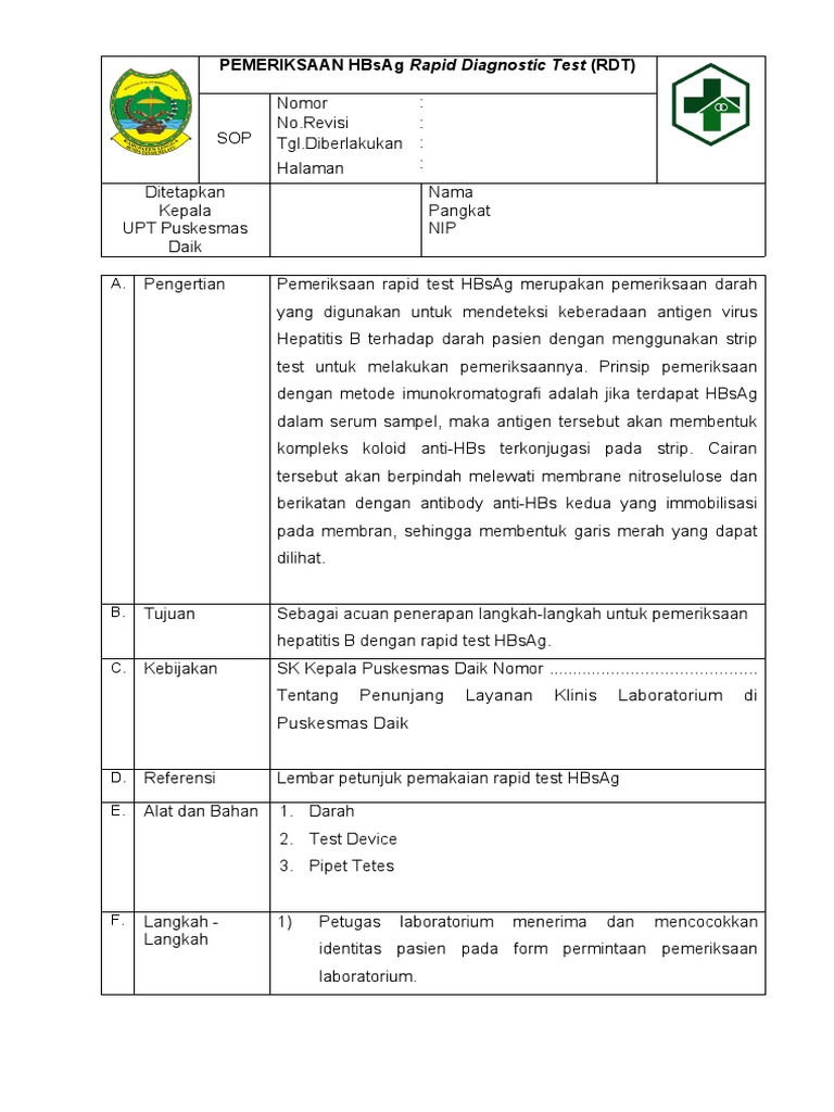 Pemeriksaan Hbsag Rapid Diagnostic Test Rdt Pdf