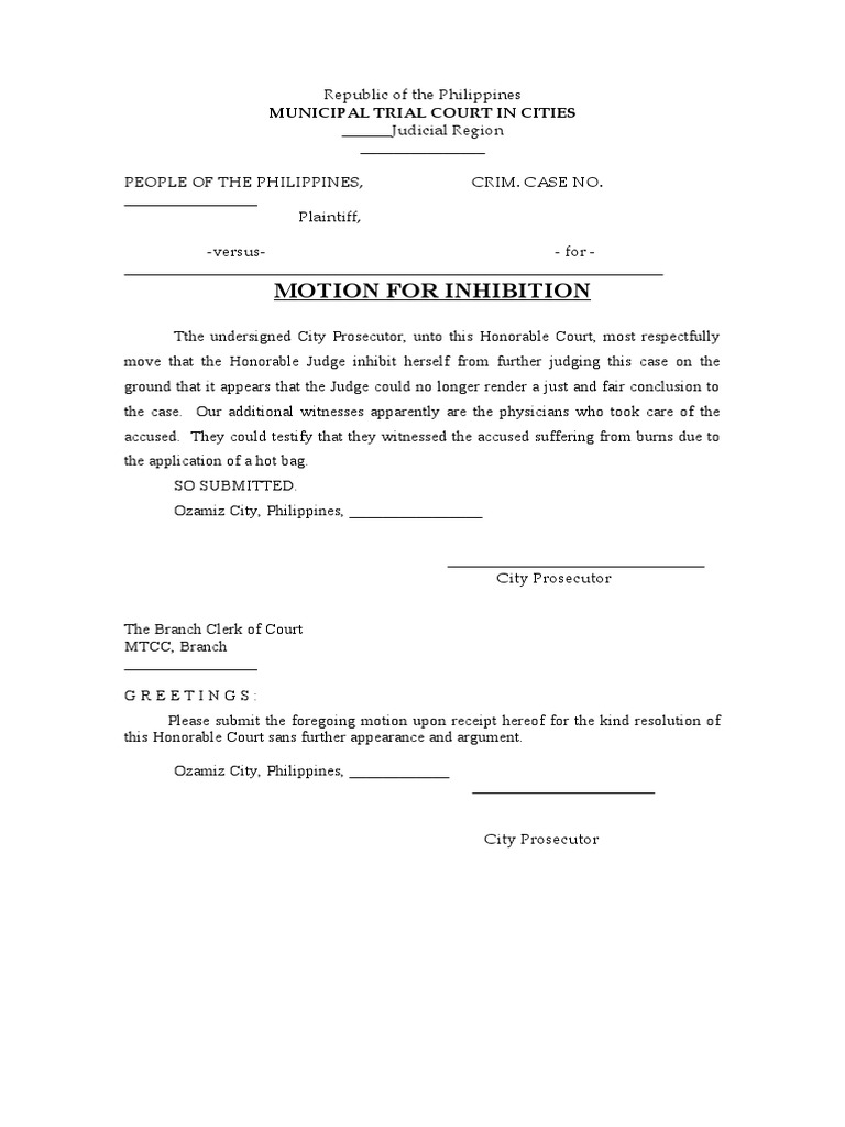 Motion for Judge Inhibition | PDF