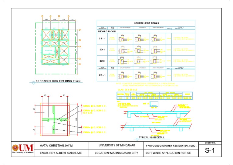 Second Floor Framing Plan: Schedule of Beams | PDF | Building ...