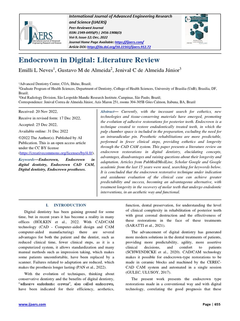 Endocrown in Digital: Literature Review | PDF | Dentistry Branches