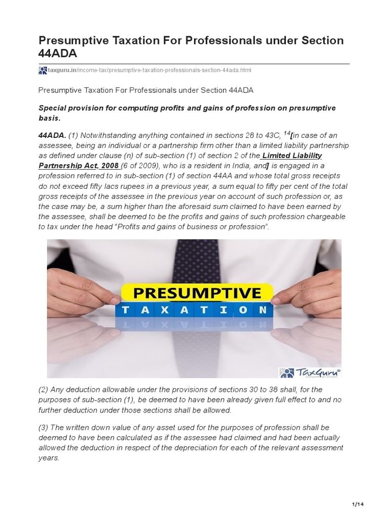 Presumptive Taxation Under Section 44ADA | PDF | Taxes | Tax Deduction