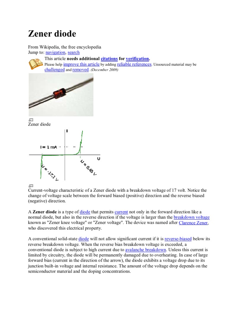 Zener Diode Doping (Semiconductor) Diode