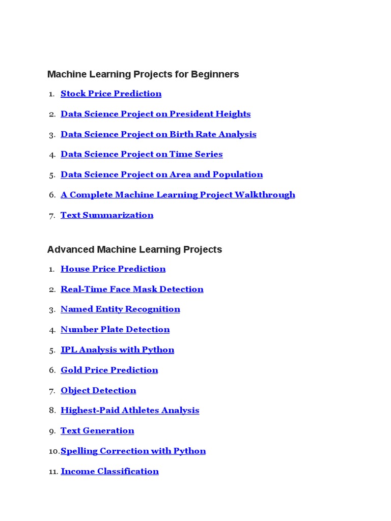 Machine Learning Projects For Beginners PDF Machine Learning Deep